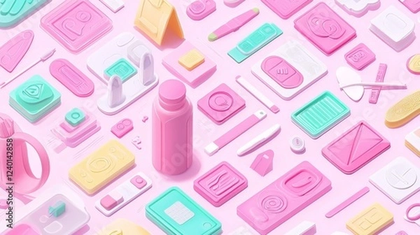 Fototapeta Colorful Flat Lay of Sculpted Design Elements in Pastel Pink and Blue for Creative Inspiration and Art Projects