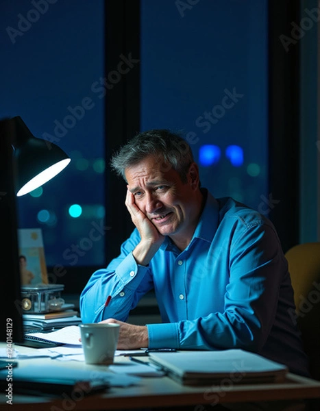 Fototapeta a man sitting at a desk with a laptop