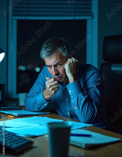 Fototapeta a man sitting at a desk with a computer