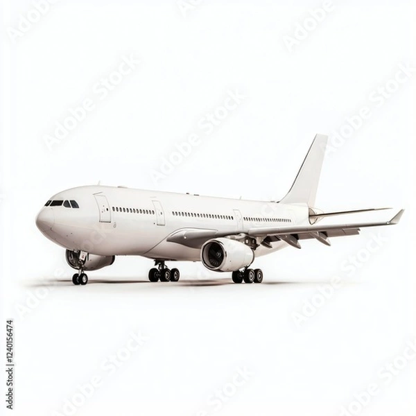 Fototapeta Modern White Passenger Airplane on Runway Isolated Travel Transportation