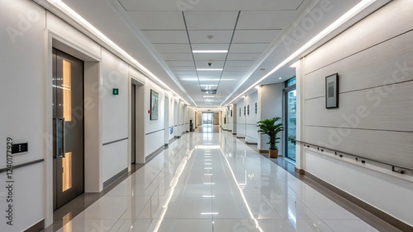 Fototapeta Modern Hospital Corridor with Bright Lighting and Clean Design