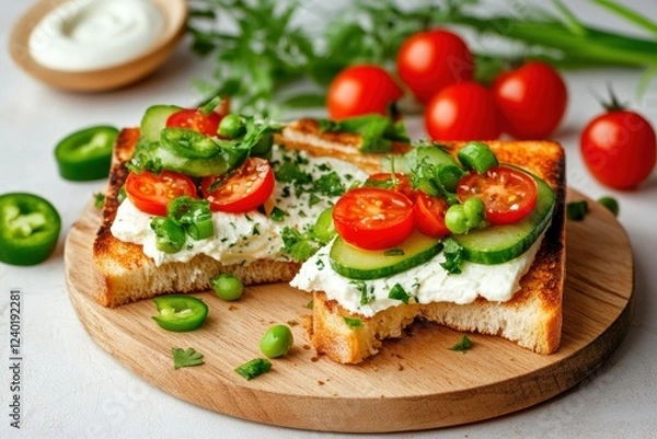 Obraz Fresh vegetable toast with cream cheese spread