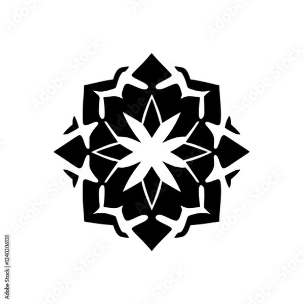 Fototapeta Black and White Mandala Flower Design: Geometric Pattern, Abstract Symbol, Graphic Resource
