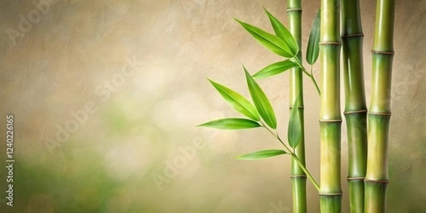 Fototapeta Serene Bamboo Stalks and Lush Green Foliage Against a Soft, Textured Background