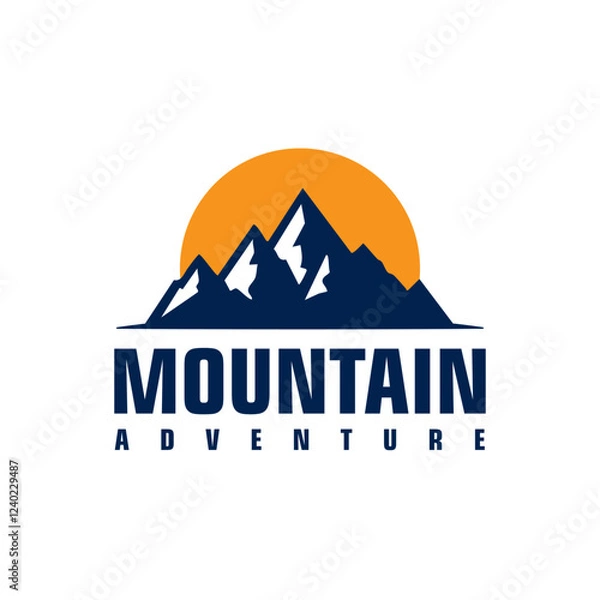 Fototapeta minimalist silhouette mountain logo with sunset behind