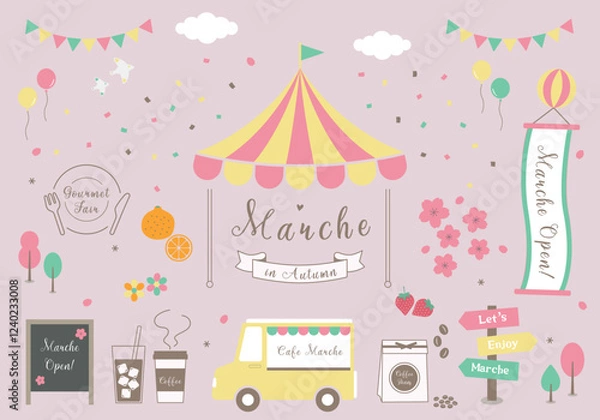 Obraz マルシェイラストフレームデザイン_春