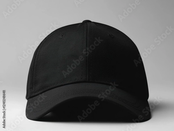 Fototapeta Simple black baseball cap on gray background.