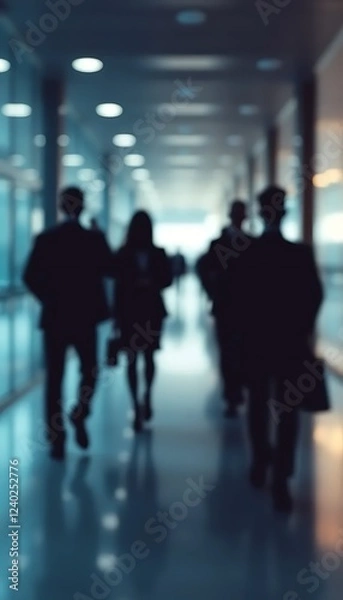 Fototapeta Blurred Silhouettes Business People A Blurred Corridor Corporate And Business Abstract Background