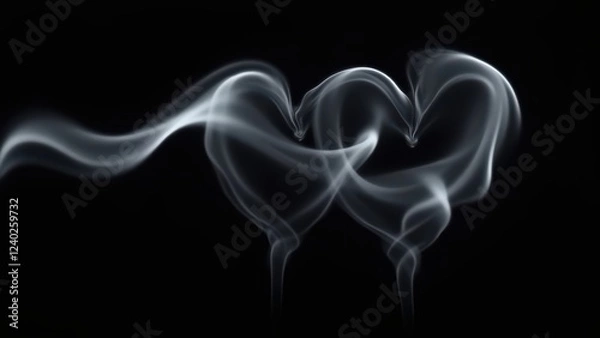 Fototapeta Smoke art in the shape of two intertwined hearts against a black background. The smoke is ethereal and delicate, creating a romantic and mysterious mood. Generative AI