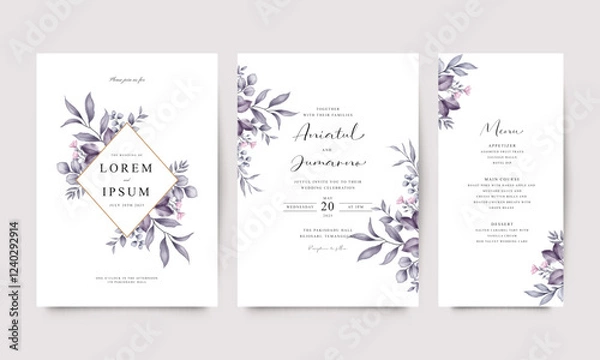 Obraz Elegant purple floral set wedding invitation template