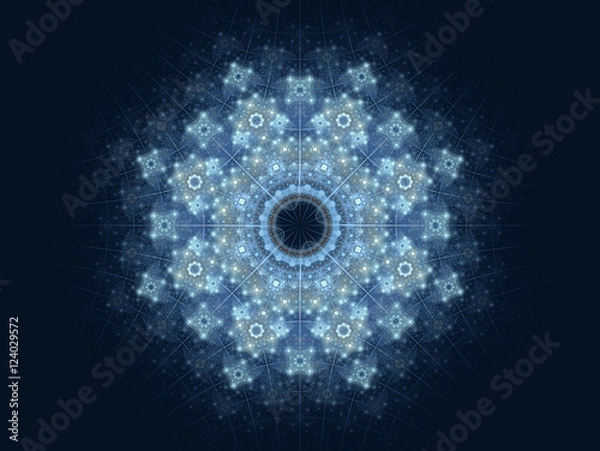 Obraz Winter, snow, frosty fractal pattern on a dark blue background