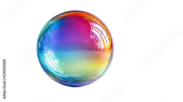 Fototapeta Rainbow soap bubble reflecting window, studio shot, iridescent sphere, graphic design element