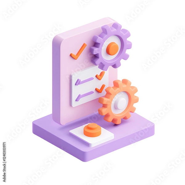 Fototapeta 3D checklist gears process app interface design