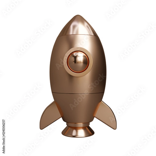 Fototapeta Gold space rocket icon isolated on white background, Financial startup, education, launch business concept. 3d render	
