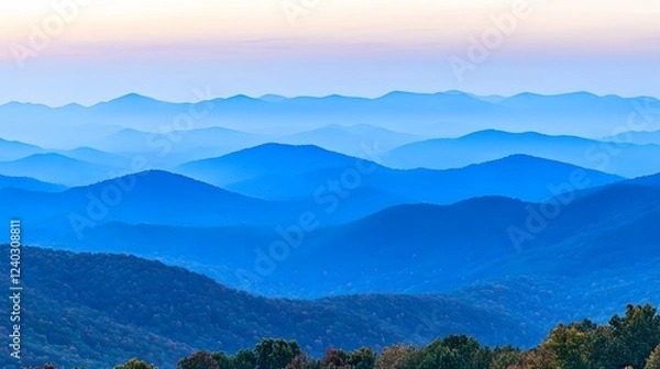 Obraz Serene Blue Ridge Mountains Landscape Panorama at Dawn