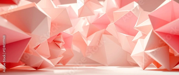 Fototapeta Pink Triangle Geometric Pattern – Abstract 3D Vector Background with Pyramid Shapes