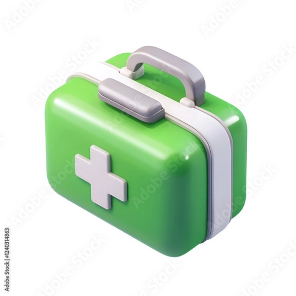 Obraz Green first-aid kit, 3D render, isolated, healthcare, website