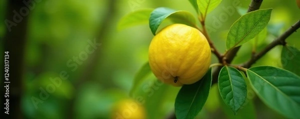 Obraz Yellow petals unfurl on the macadamia tree branches, forest, green