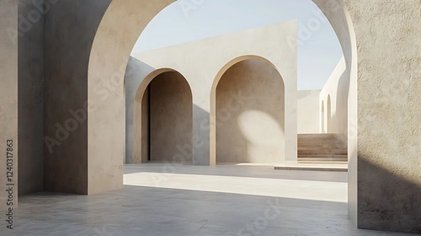 Fototapeta Desert archway courtyard, sunlight, calm