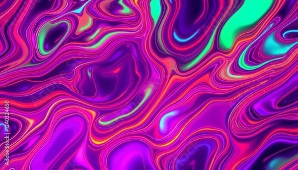 Fototapeta Vibrant Neon Abstract Pattern – Colorful Psychedelic Waves Background