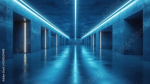Fototapeta Futuristic neon-lit corridor. Generative AI