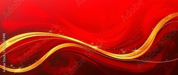 Fototapeta Luxury design style. Abstract curved red shape on red background with lighting effect and copy space for text.