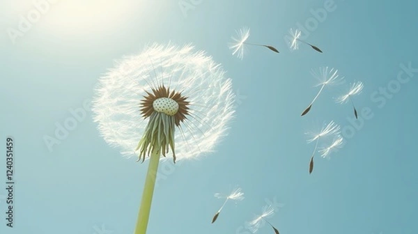 Fototapeta Stunning Dandelion Seeds Floating in Blue Sky