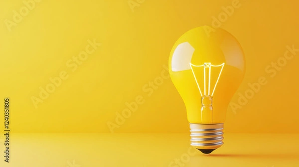 Fototapeta bright yellow light bulb stands out against solid yellow background, symbolizing creativity and new ideas. Its sleek design adds modern touch to any space
