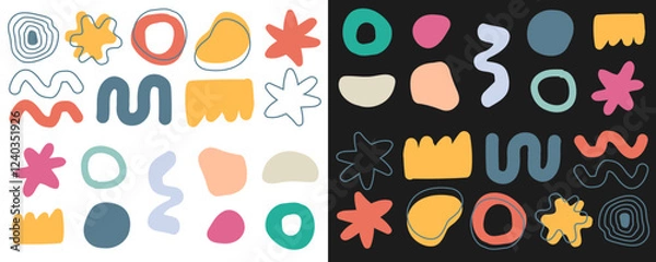 Fototapeta Abstract doodle kids childish style shapes elements modern graphic design set vector, minimal trendy hand drawn geometric silhouettes pattern fluid blobs, handdrawn creative decor art
