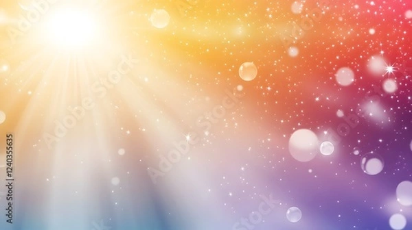 Fototapeta Magical Rainbow Light Rays Background with Bubbles and Stars