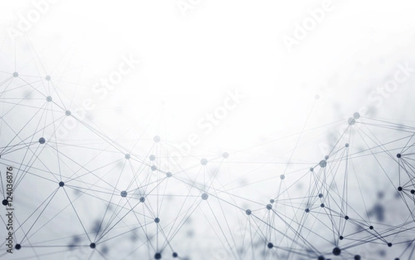 Fototapeta 3D Abstract Polygonal White Background with Low Poly Connecting Dots and Lines - Connection Structure - Futuristic HUD Background