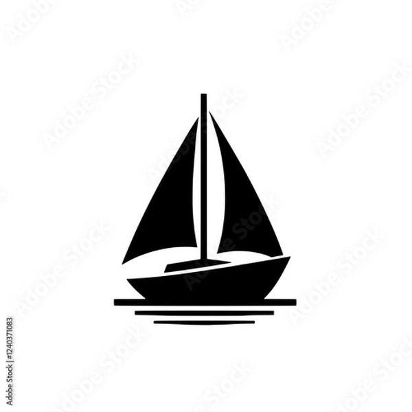 Fototapeta Sailboat Icon: A sleek, minimalist illustration of a sailboat on the water, perfect for nautical-themed designs and branding.  The simple, black silhouette evokes a sense of elegance and adventure. 