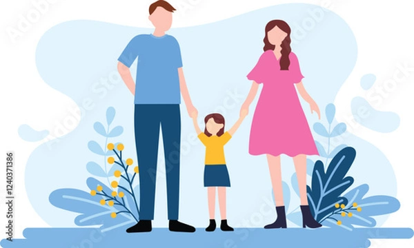 Fototapeta Happy big families hug. Parents and kids embrace with love, support. Mothers, fathers, children cuddle. Bonding relationship concept. Flat graphic vector illustrations isolated on white background