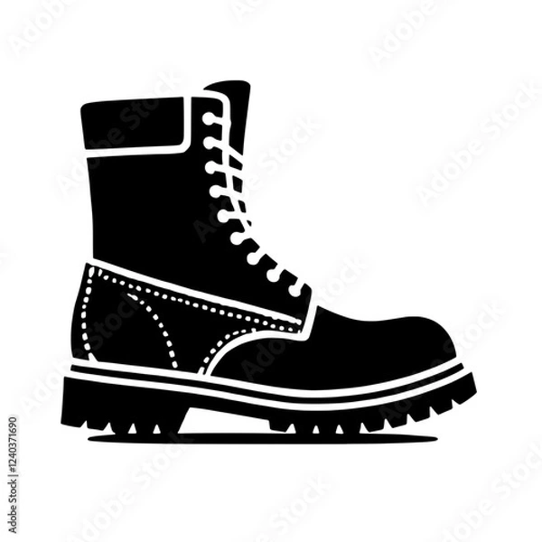 Fototapeta Durable Work Boot Icon: A strong and sturdy work boot, depicted in a bold black silhouette, symbolizes resilience, durability, and hard work.