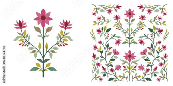 Fototapeta Mughal decorative ornamental floral. Vintage intricate traditional mughal style with flowers and foliage.