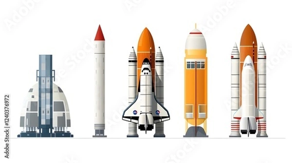 Fototapeta Iconic Depiction of a Space Shuttle Satellite and Rocket Symbolizing the Cutting Edge Advancements in Aerospace Engineering and Space Technology