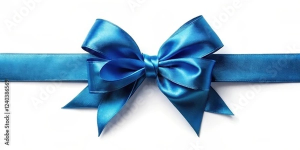 Fototapeta A vibrant blue satin ribbon elegantly tied into a perfect bow, a symbol of celebration and gifting, showcasing its luxurious texture and sophisticated color.