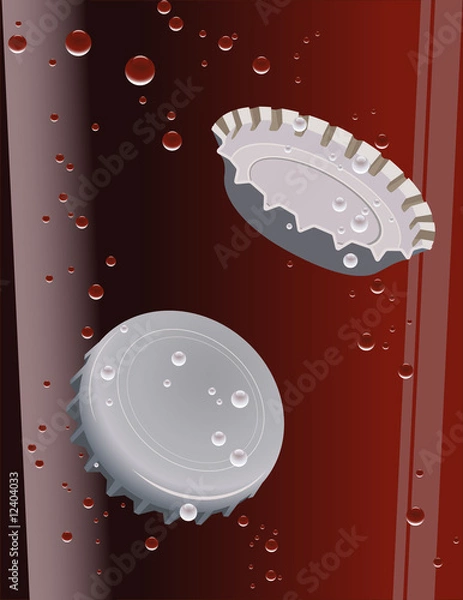 Fototapeta Two bottle caps floating in glass of cola soda