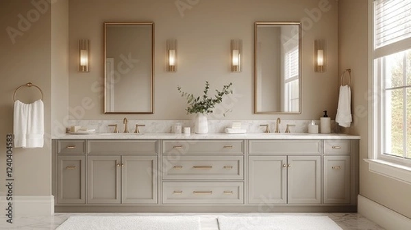 Fototapeta Elegant Bathroom Design with Gold Fixtures. Generative AI