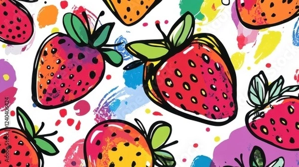 Obraz Colorful Strawberry Pattern Art for Kitchen Decor