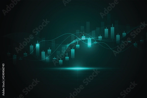 Fototapeta Abstract trend business candle stick graph chart of stock market investment trading on green background design. Bullish point. Vector illustration