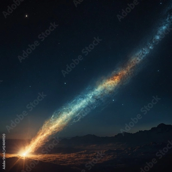 Fototapeta A translucent watercolor of a comet trailing a glowing light.
