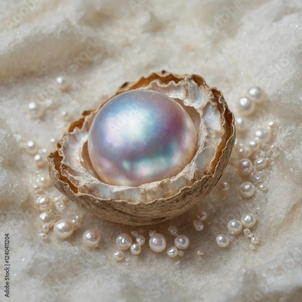 Fototapeta A delicate watercolor of a pearl resting inside an open shell.