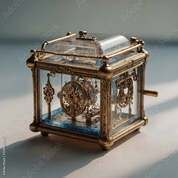 Fototapeta A translucent watercolor of a small music box, its lid slightly open.