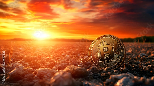 Obraz Bitcoin sunset field