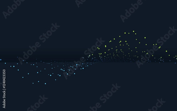 Obraz Abstract Digital Wave with Blue and Green Dots on Dark Background