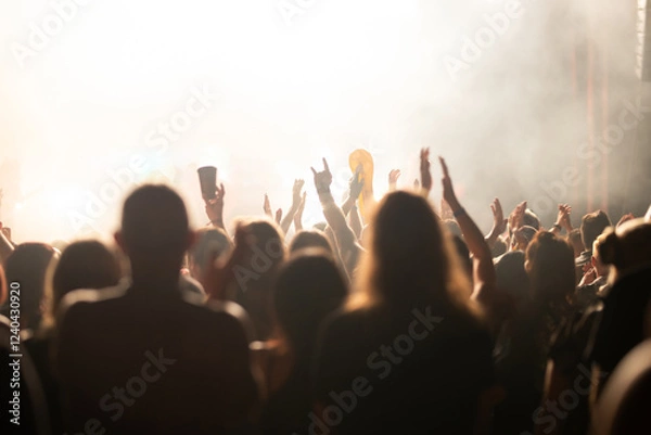 Fototapeta Crowd at concert and blurred stage lights.