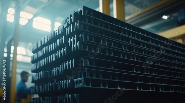 Fototapeta Workers Assembling Parts in Industrial Setting