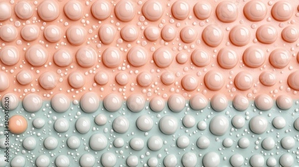 Fototapeta Colorful Abstract Background with Smooth Drops and Bubbles in Soft Pastel Tones of Peach and Mint Green
