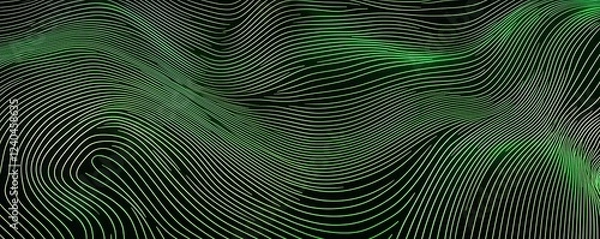 Fototapeta Wavy green neon lines creating a digital technology background, symbolizing the flow data in a modern, tech-driven world